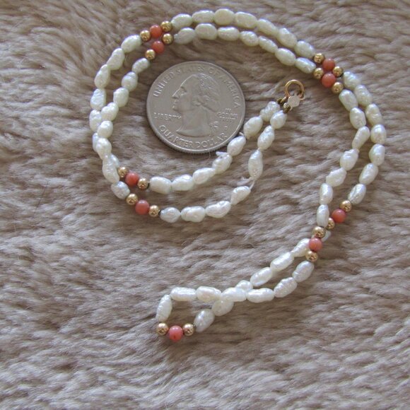 Vintage Imperial World, Inc freshwater pearl & coral necklace - Picture 2 of 7